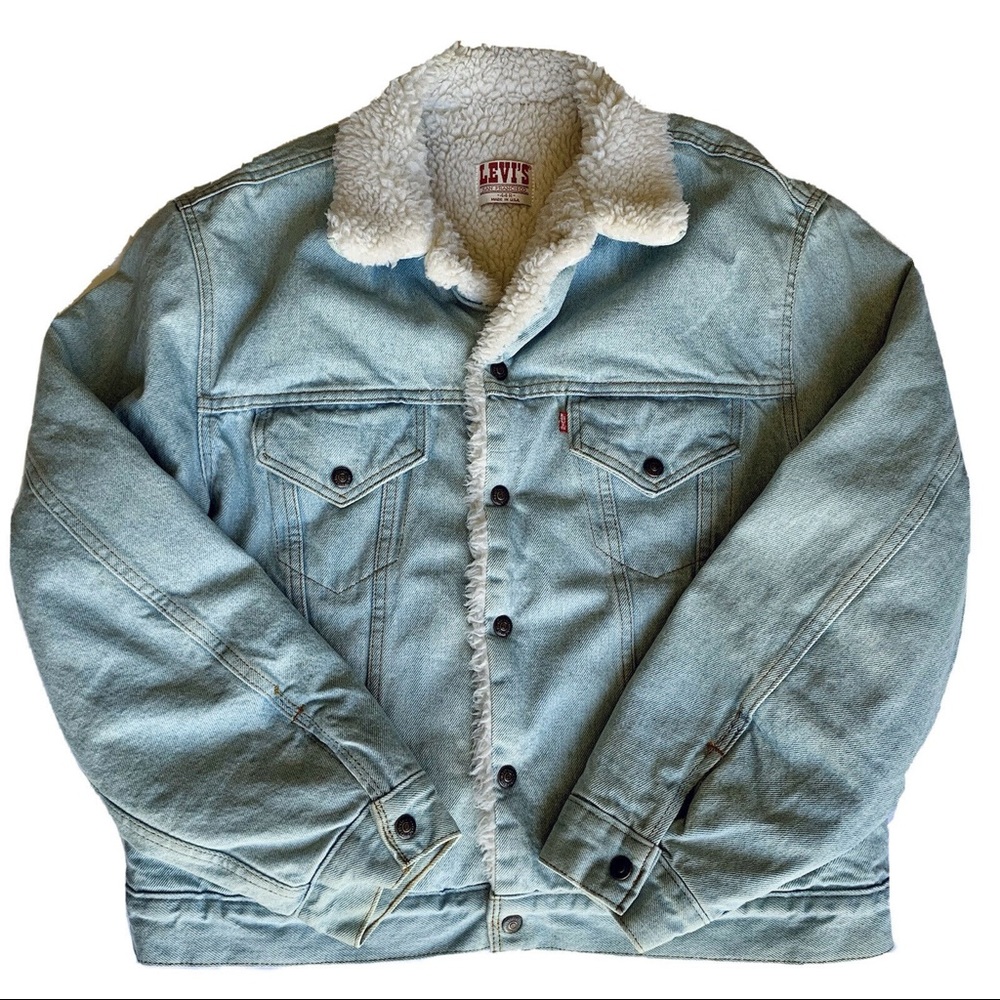 Levi’s Sherpa Denim Jacket Made In USA Blue 44R